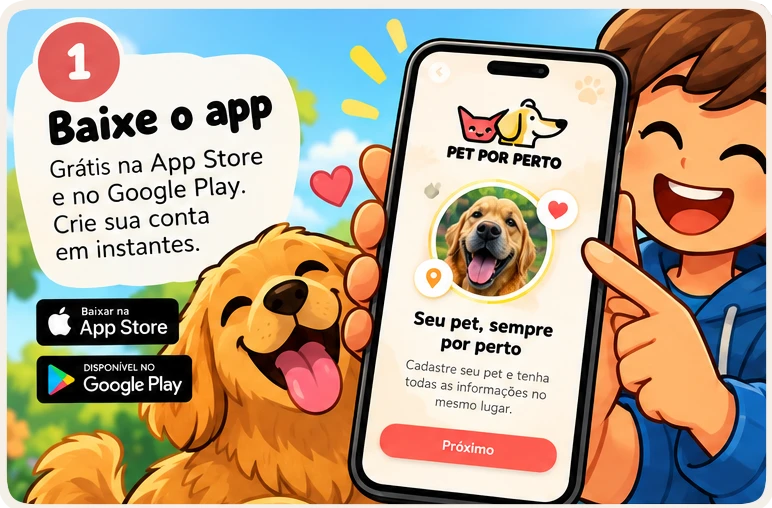 Passo 1: Baixe o app. Grátis na App Store e no Google Play. Crie sua conta em instantes.